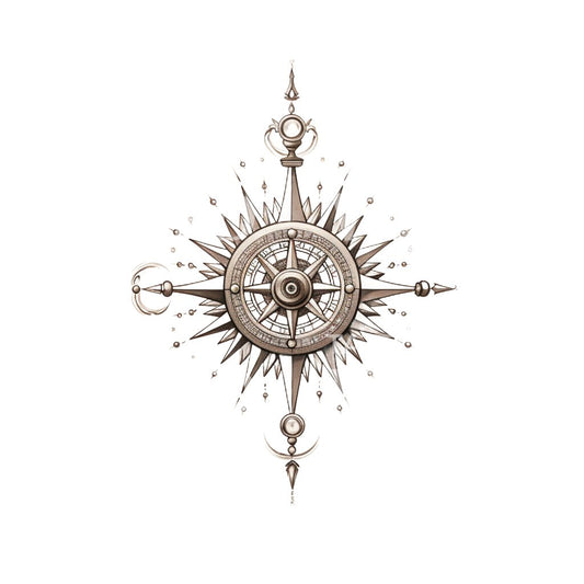 Compass Black and Grey Tattoo Design