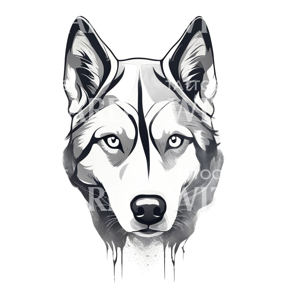 Siberian Husky Dog Head Tattoo Design