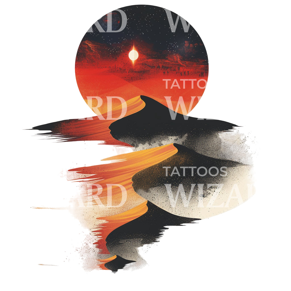 Minimalist Arrakis Desert Dune Tattoo Design