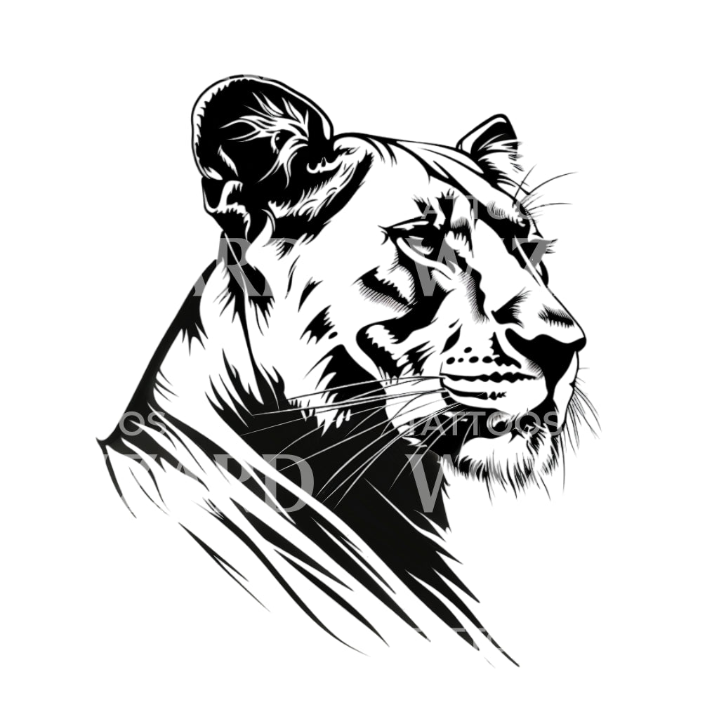 Blackwork Lioness Tattoo Design