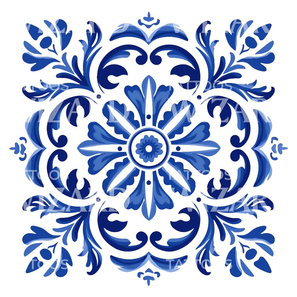 Blue Traditional Azulejo Tattoo Design