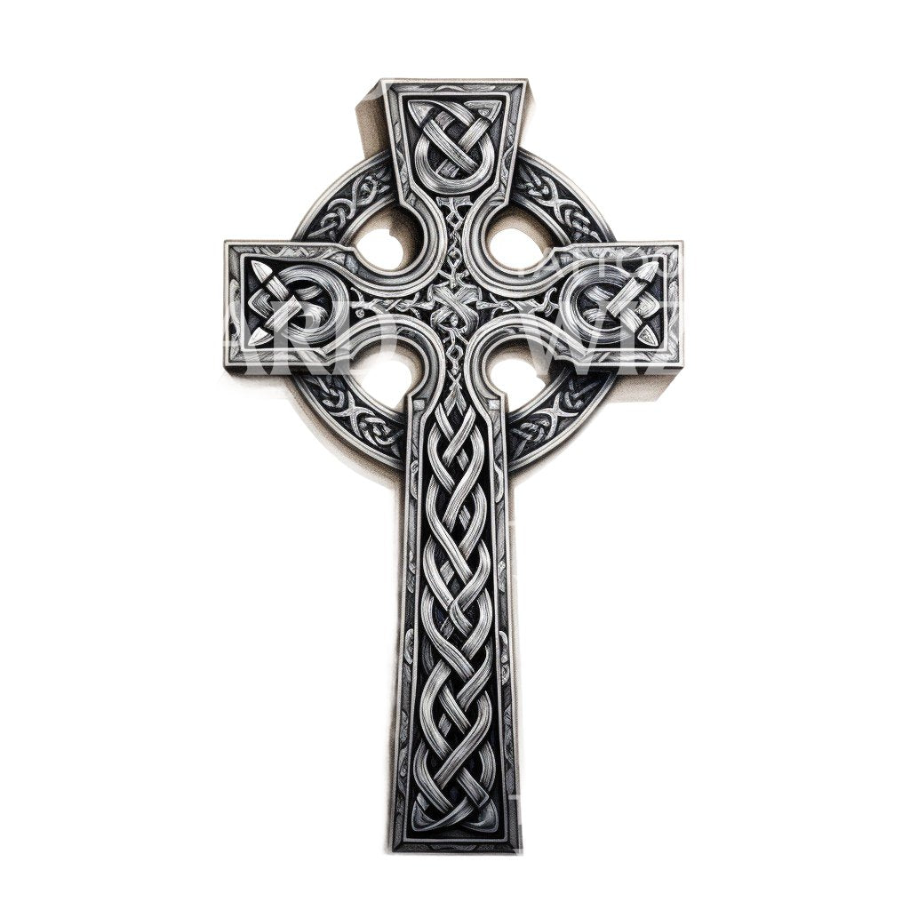 Black and Grey Celtic Cross Tattoo Design