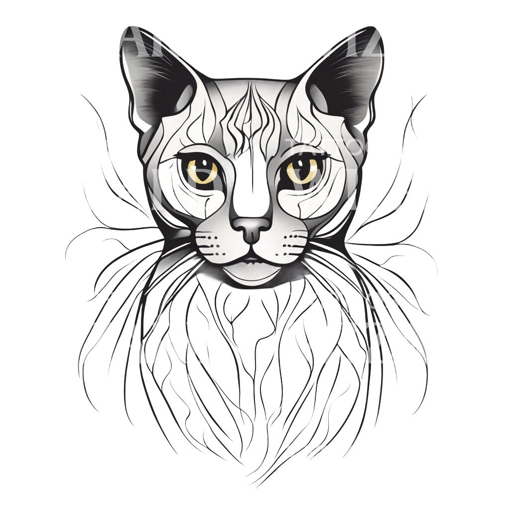 Burmese Cat Head minimal Tattoo Design