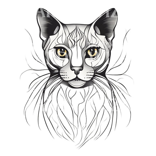 Burmese Cat Head minimal Tattoo Design