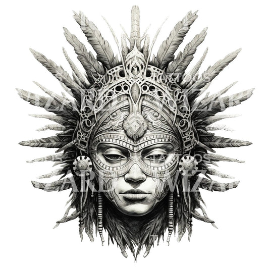 Aztec Shaman Woman in Ritual Cerimony Tattoo Design