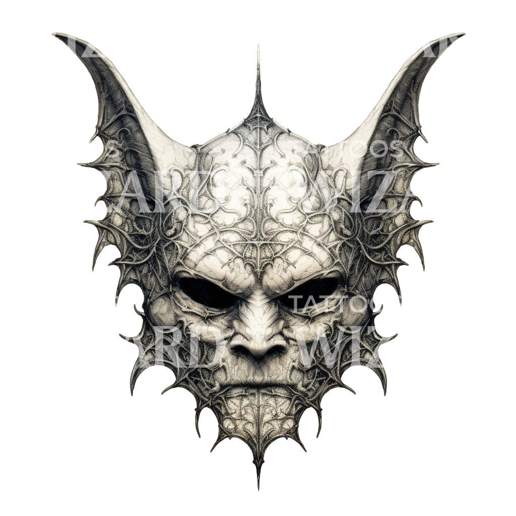 Dark Black and Grey Bat Mask Tattoo Design