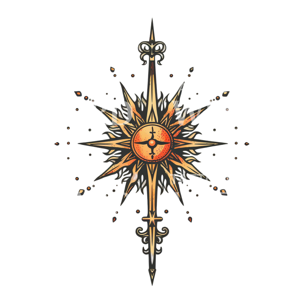 Old School Sun and Dagger Tattoo Design