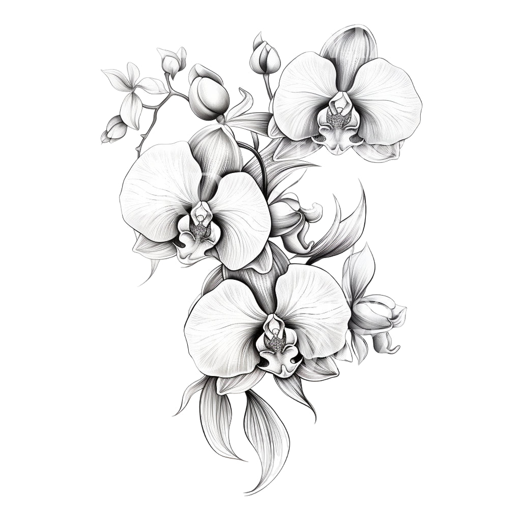 Black and Grey Orchid Flower Tattoo Design