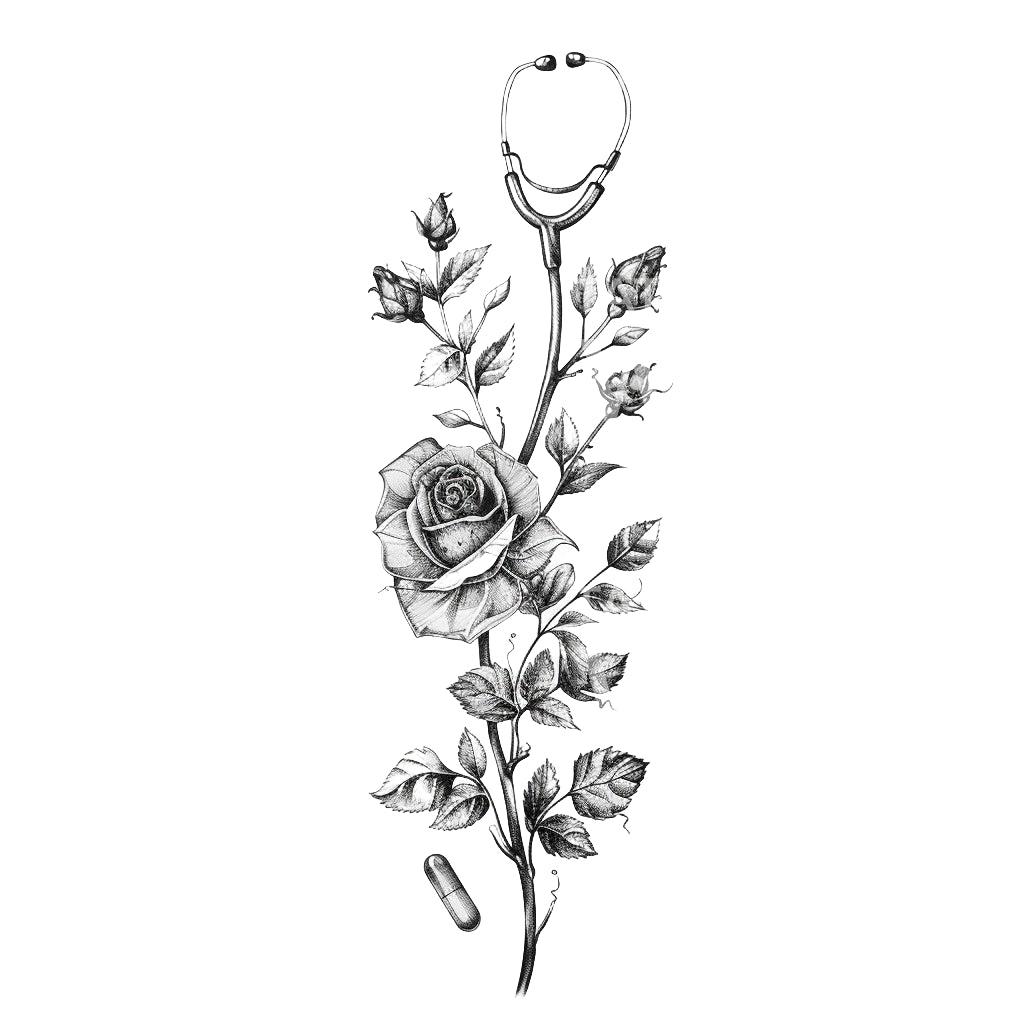 Rose for a Doctor Medicine Inspired Tattoo Design