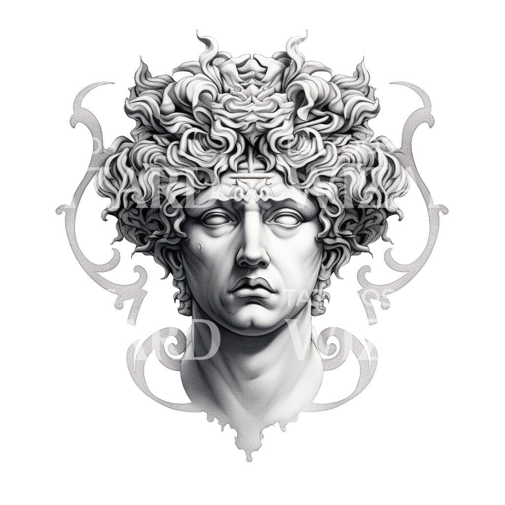 Black and Grey Greek God Bust Design