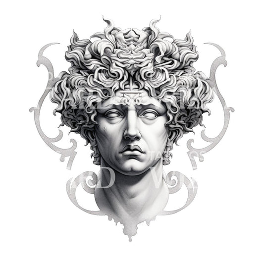 Black and Grey Greek God Bust Design