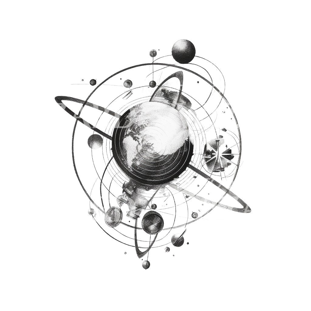 Earth Rotation Sketch Tattoo Design