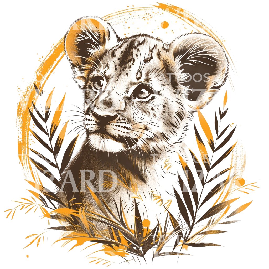 Illustrative Lion Cub Tattoo Design