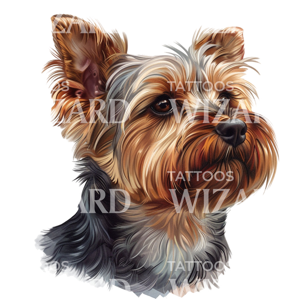Cute Yorkshire Terrier Dog Portrait Tattoo Design