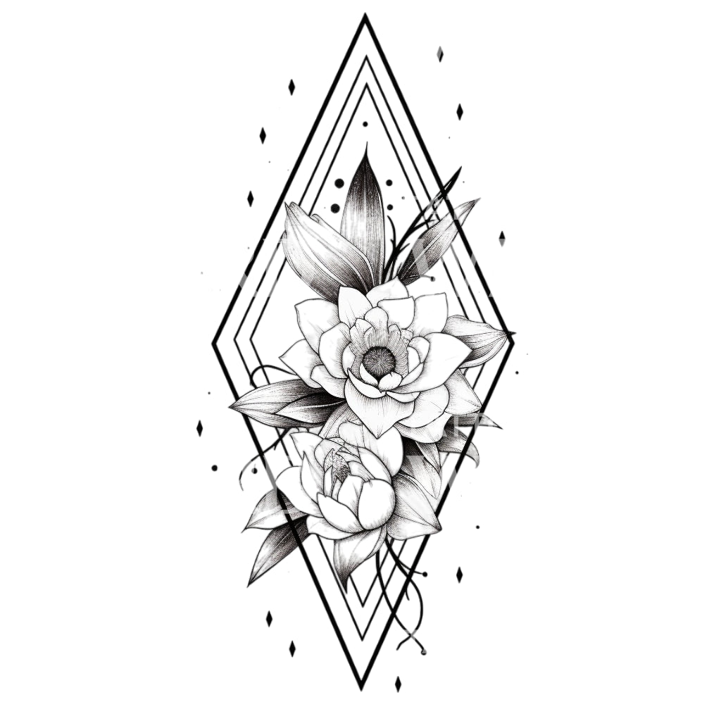Minimalist Flower Diamond Shape Tattoo Design - Main Image