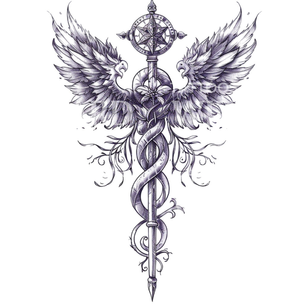 Magnificient Winged Caduceus Tattoo Design