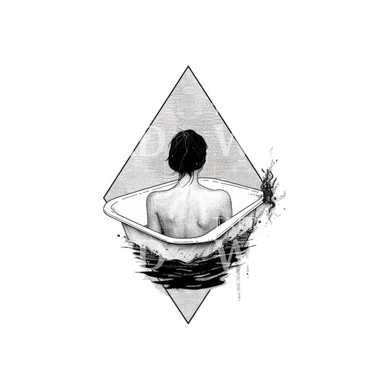 Woman in Bathtub Dotwork Tattoo Design
