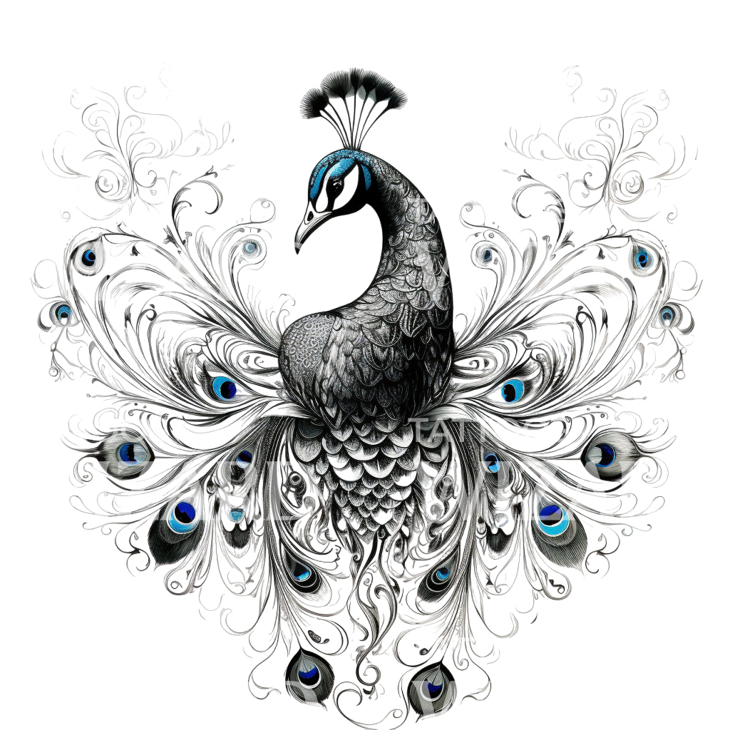 Delicate Peacock Tattoo Design