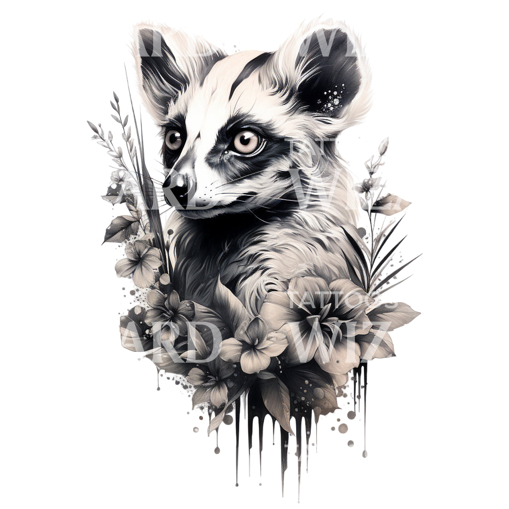 Black and Grey Lemur Tattoo Design