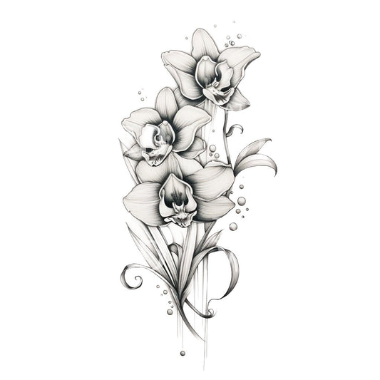 Black and Grey Orchid Flower Tattoo Design