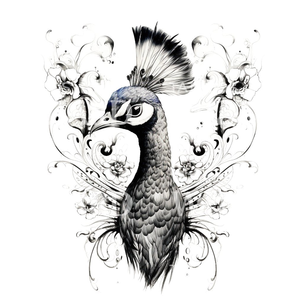 Delicate Peacock Tattoo Design