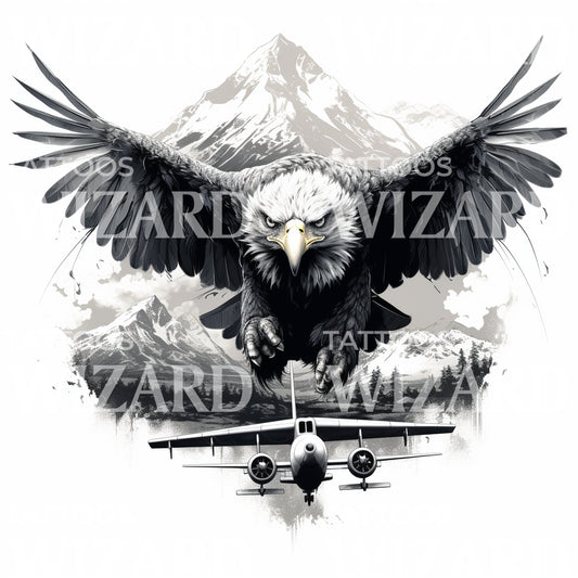 Eagle Chasing a Plane Tattoo Design