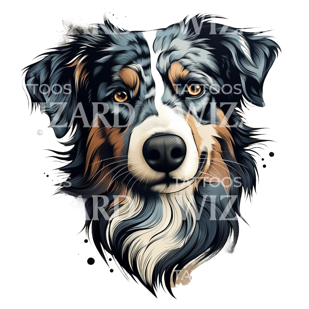 Australian Shepherd Portrait Tattoo Design
