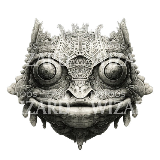Ancient Aztec Frog Face Mask Tattoo Design