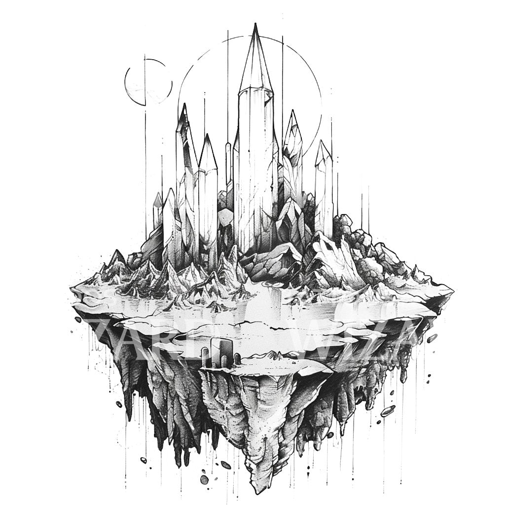 Crystal Cityscape Fantasy Tattoo Design – Tattoos Wizard Designs crystal-cityscape-fantasy-tattoo-design-tattoos-wizard-designs