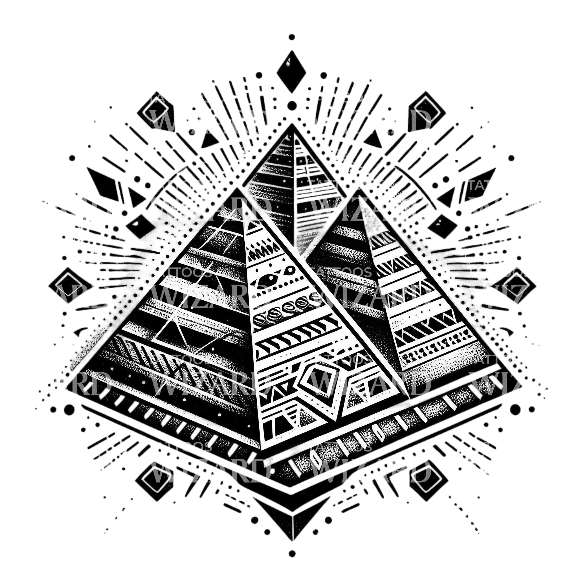 Mystique View Of Pyramids Tattoo Design