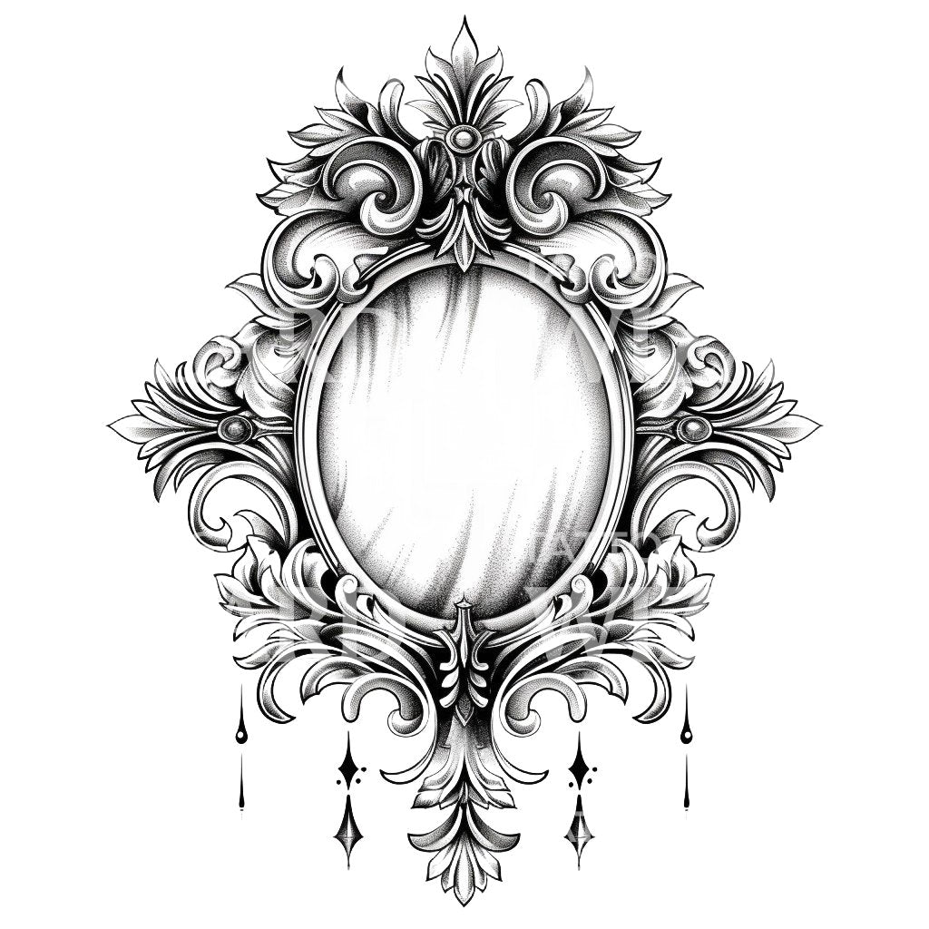 Baroque Mirror Black & Grey Tattoo Design