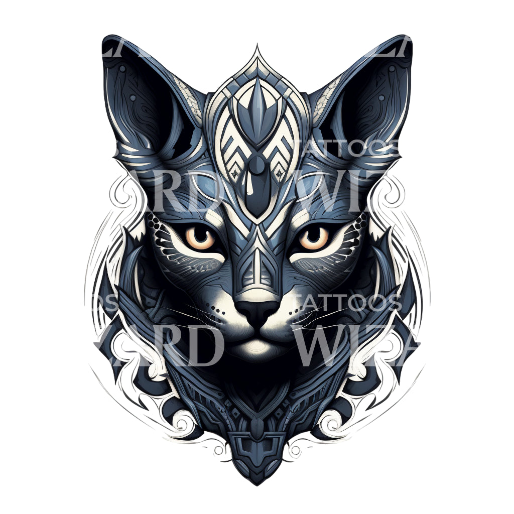 Egyptian Cat Face Tattoo Design