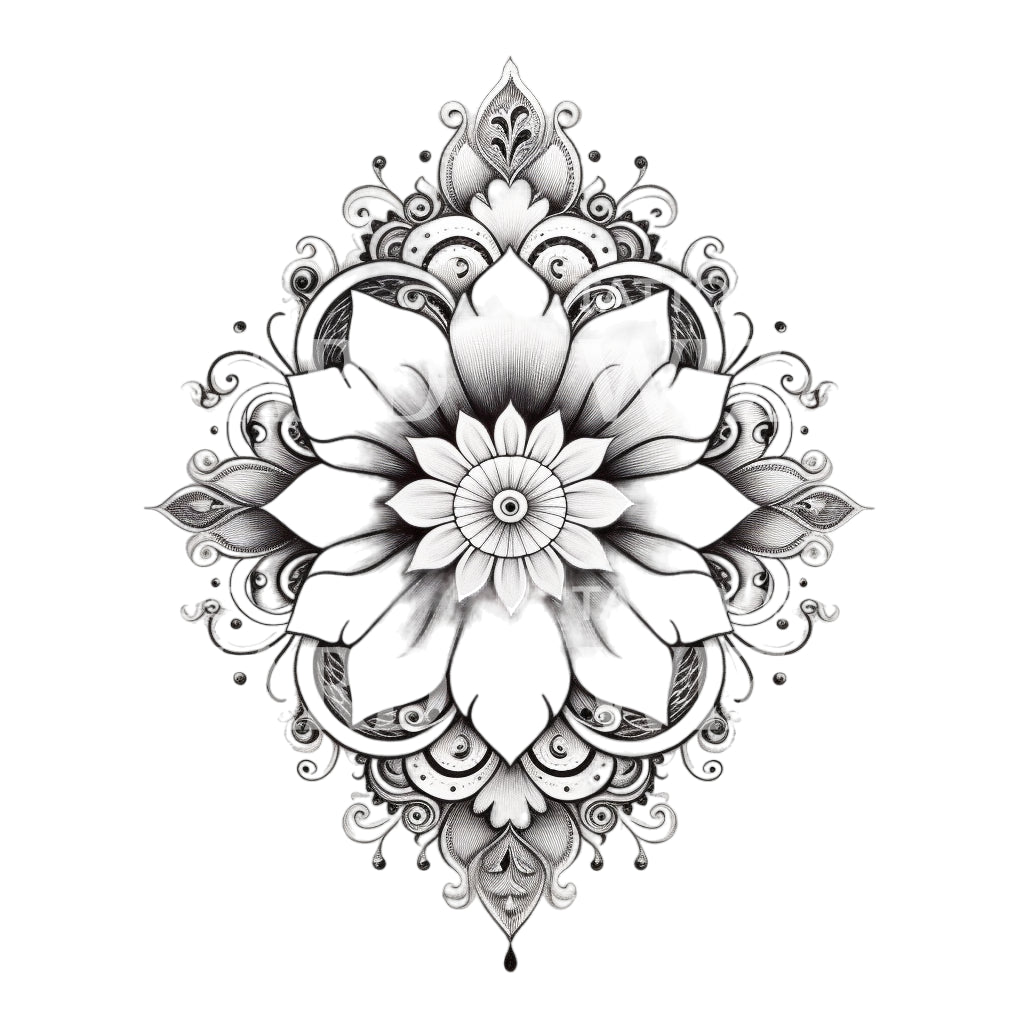 Black and Grey Rose Mandala Tattoo Design – Tattoos Wizard Designs