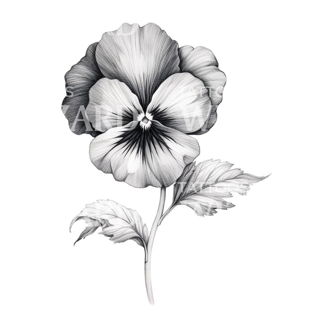 Black and Grey Pansy Flower Tattoo Design