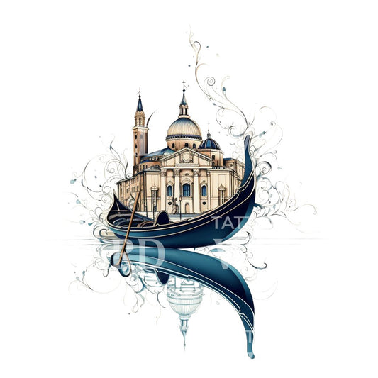 Delicate Venice Gondola Tattoo Design