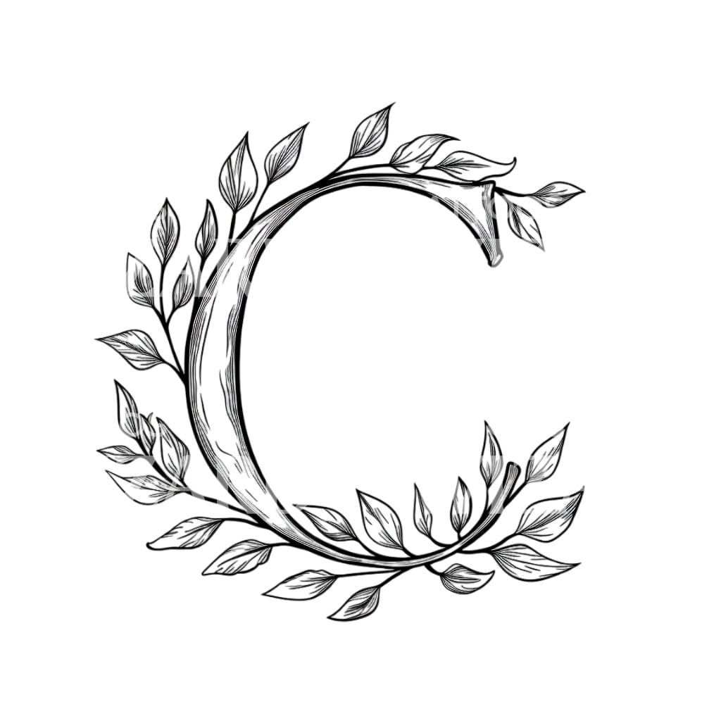 Letter C Uppercase Floral Tattoo Design