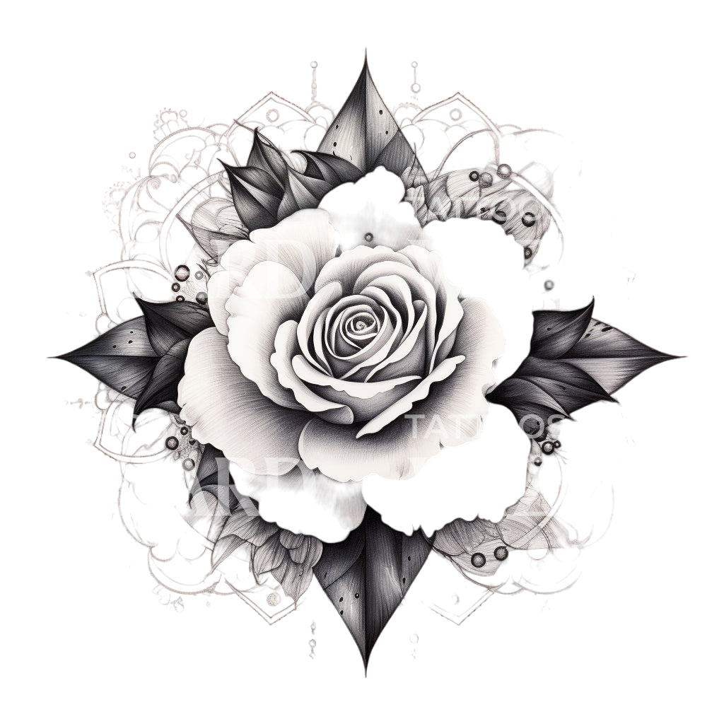 Black and Grey Rose Mandala Tattoo Design
