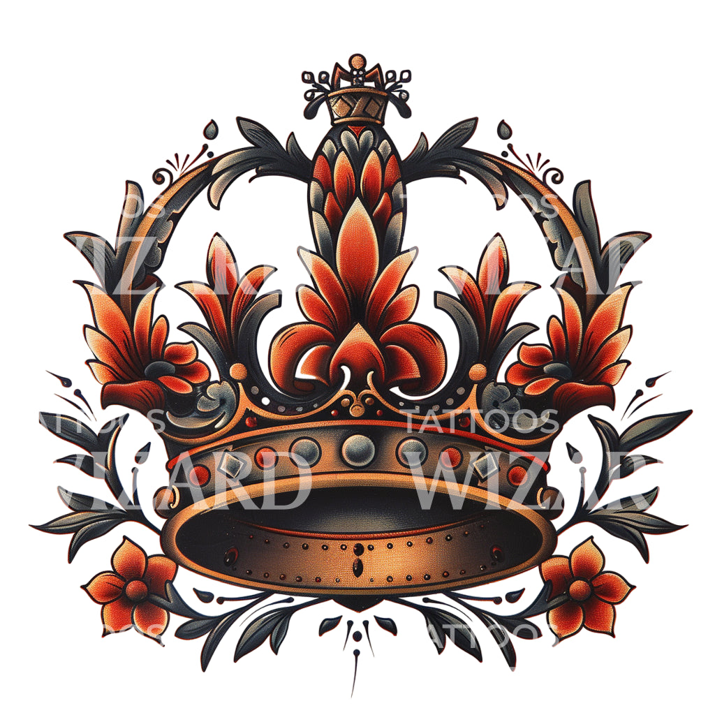Floral Crown Oldschool Tattoo Design