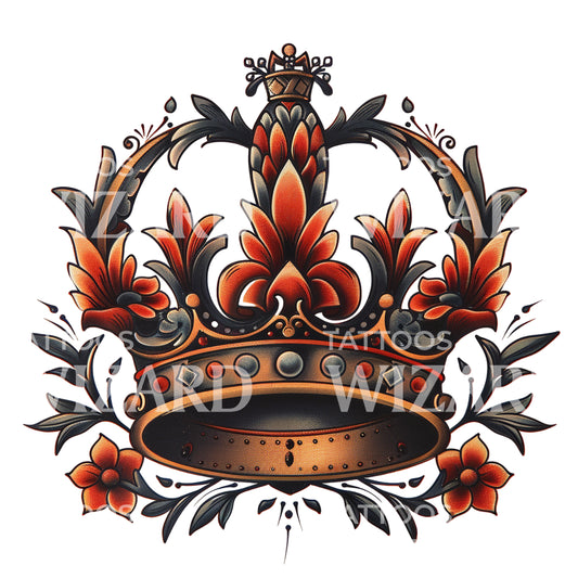 Floral Crown Oldschool Tattoo Design