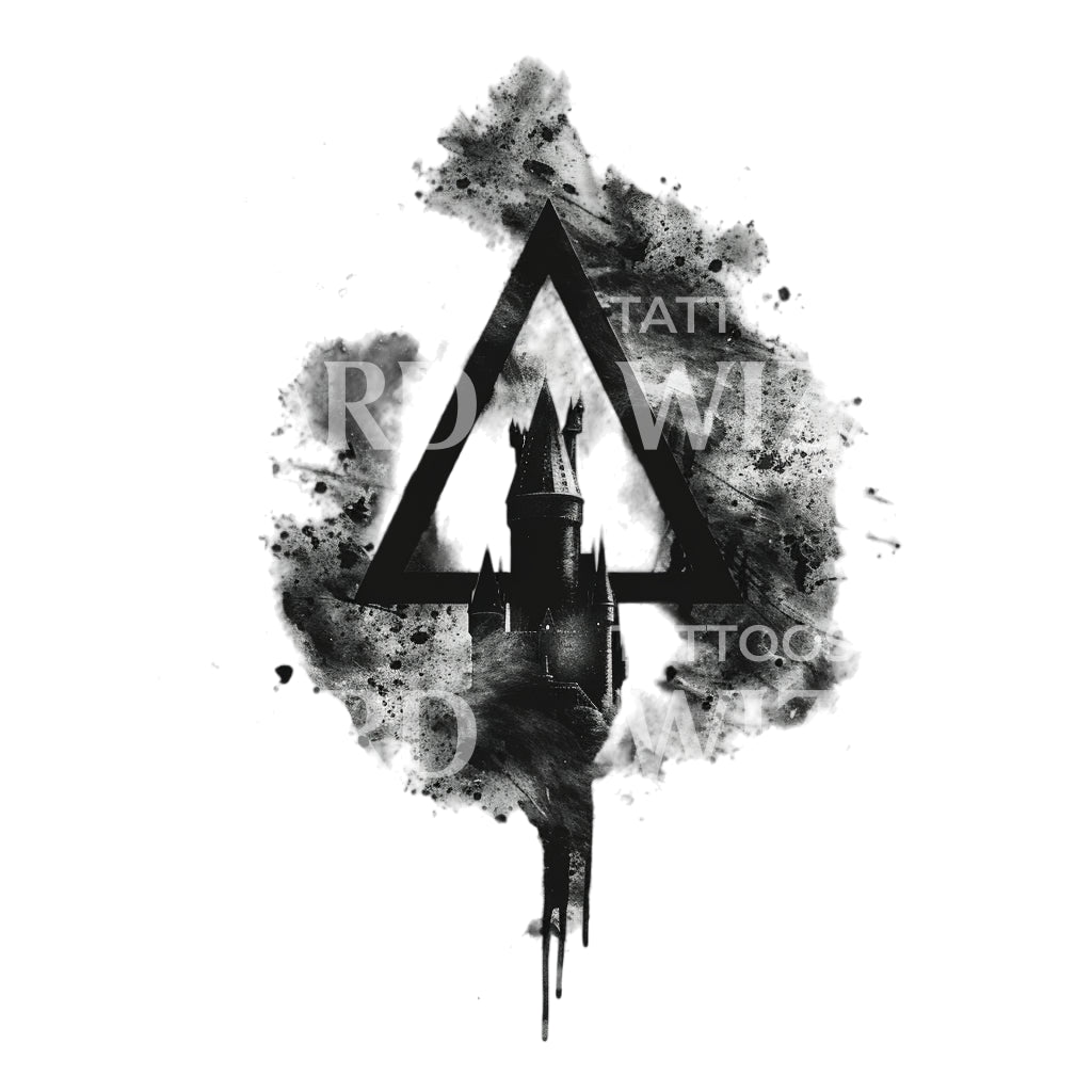 Hogwarts and Deathly Hallows Tattoo Design