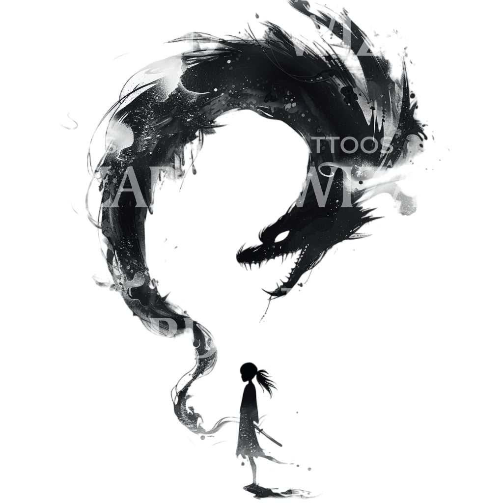 Chihiro Fighting Smoke Dragon Tattoo Design