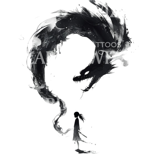 Chihiro Fighting Smoke Dragon Tattoo Design