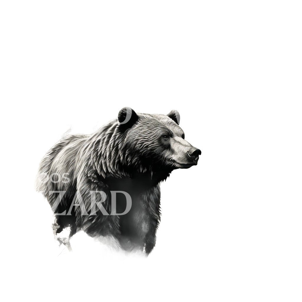 Dotwork Bear in Forest Tattoo Design