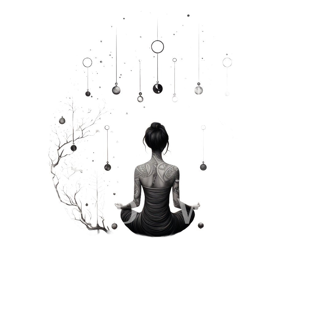 Black and Grey Yoga Pose Tattoo Design