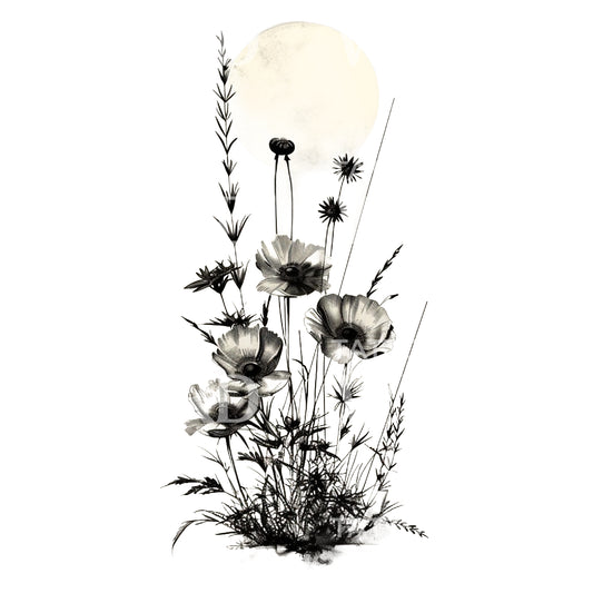 Minimalist Dark Wildflowers Tattoo Design