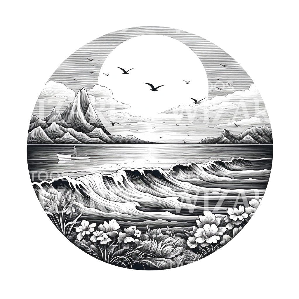 Beach Landscape Black and Grey Design