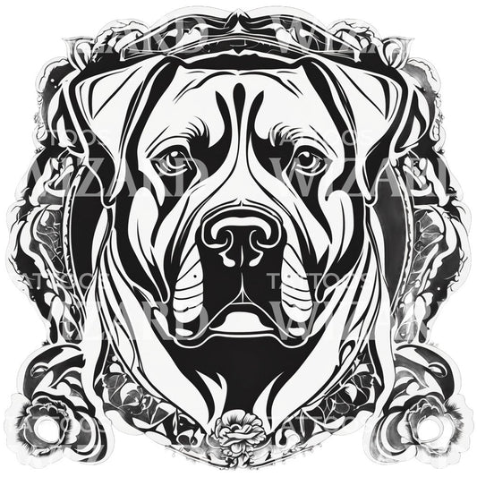 Rottweiler Dog Head with Floral Patterns Tattoo Design