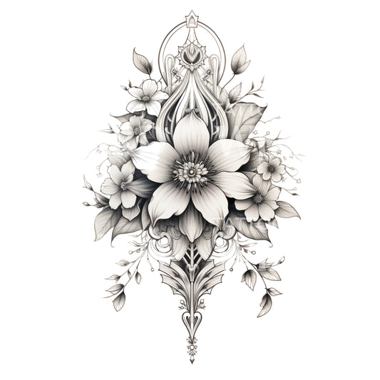 Black & Grey Flower Bouquet Tattoo Design