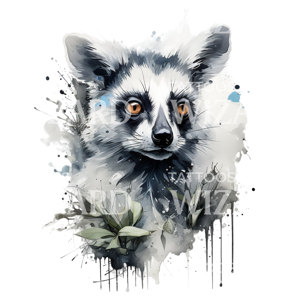 Lemur Watercolor Tattoo Design