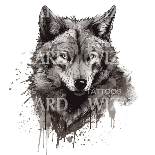 Black and Grey Wolf Tattoo Design